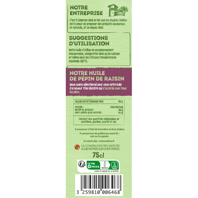 Huile de Pépin de raisin - 75cl
