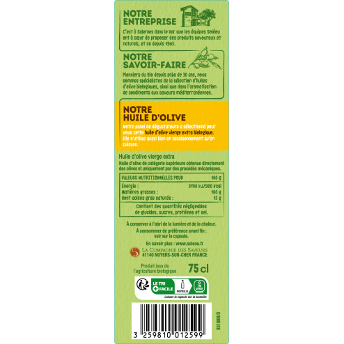 Huile d’olive BIO Classique - Bouteille 75cl