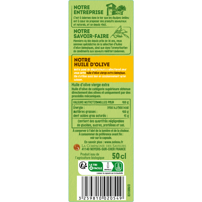 Huile d’olive BIO Classique - Bouteille 50cl