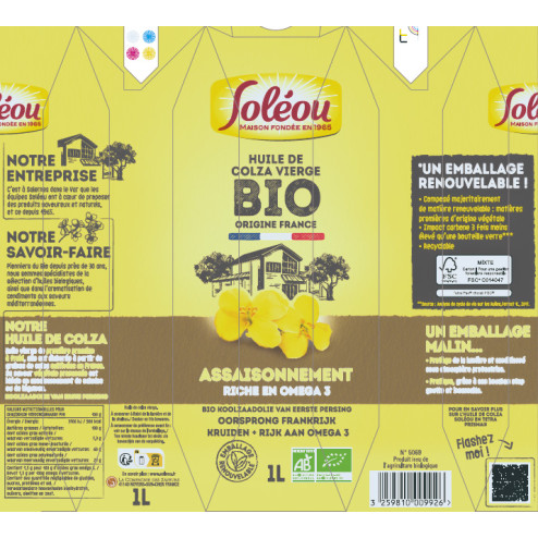 Huile de colza BIO - Tetra 1L