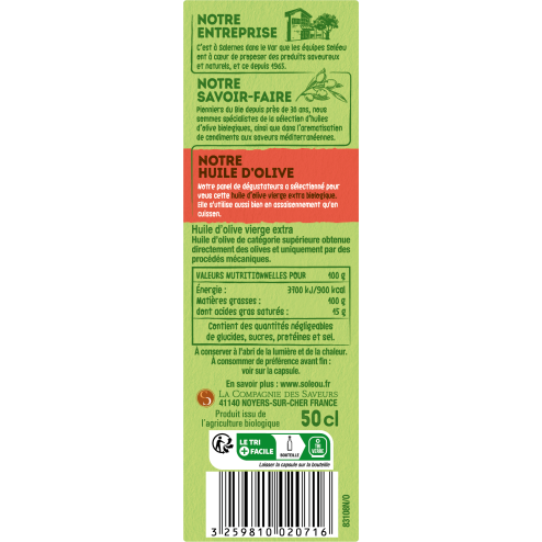 Huile d’olive BIO Fruitée - Bouteille 50cl