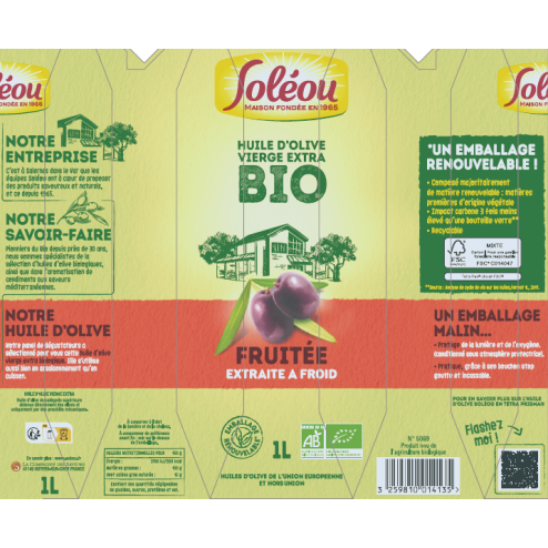 Huile d’olive BIO Fruitée - Tetra 1L