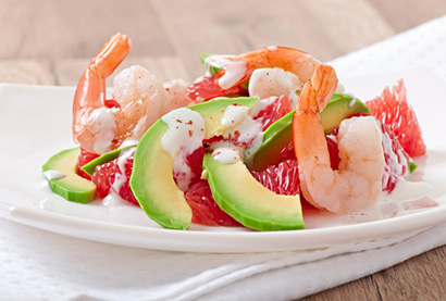 Recette de crevettes &agrave; l'avocat et au pamplemouse